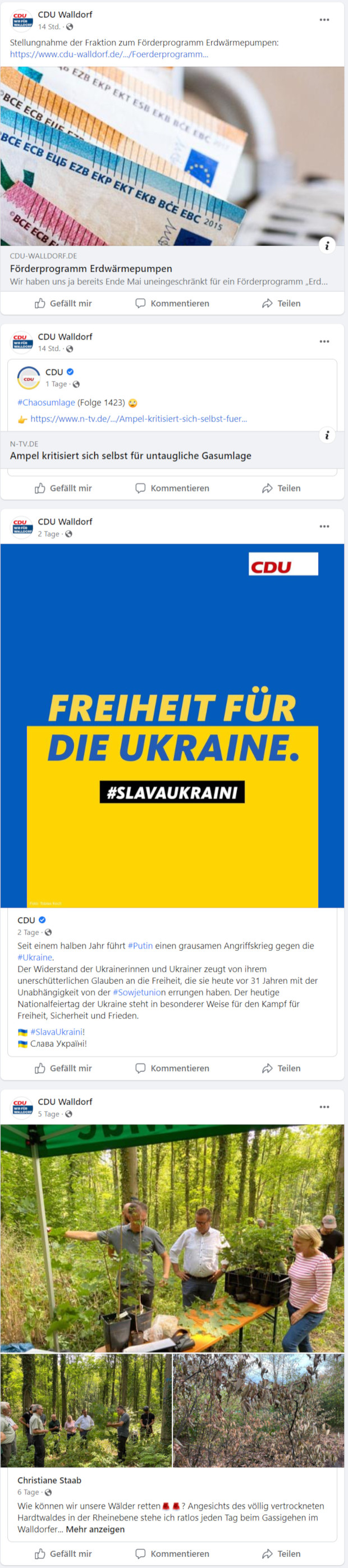 Facebookposts der CDU Walldorf aus KW34