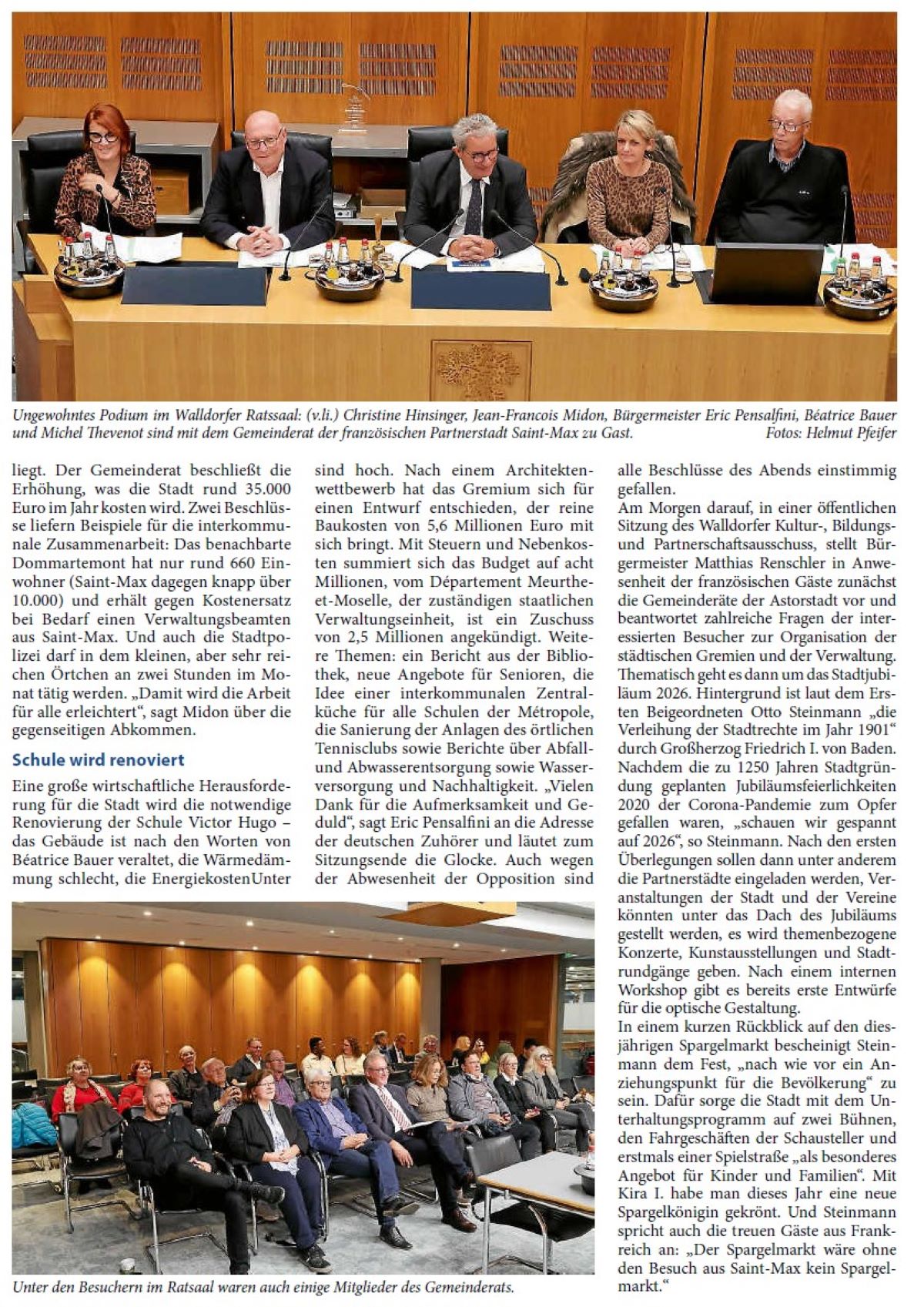 Große Unterschiede, viele Gemeinsamkeiten Gemeinderat der Partnerstadt Saint-Max tagt im Walldorfer Rathaus Zu Beginn der Sitzung des Gemeinderats von Saint-Max im Ratssaal des Walldorfer Rathauses gibt es mit der Vorstellung der Räte aus der Partnerstadt auch eine kleine französische Landeskunde für die zahlreichen Zuhörerinnen und Zuhörer: Die Opposition, so sagt Bürgermeister Eric Pensalfini, sei zwar eingeladen gewesen, aber nicht mit in die Astorstadt gekommen – allerdings handelt es sich dabei nur um drei Personen.