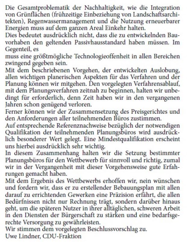 Neubau Feuerwehr – VgV-Verfahren Architektenleistung, Auslobung und Verfahrensstart Nach Beschlussfassung zum Raumprogramm für den Neubau der Feuerwehr und des Rettungsstandortes vom 24. September soll heute der weitere Schritt mit dem Beschluss für den Entwurf zur Auslobung für das Planungsverfahren „Neubau Feuerwehr- und Rettungsstandort im VgV-Verfahren mit integriertem Planungswettbewerb" an den Start kommen