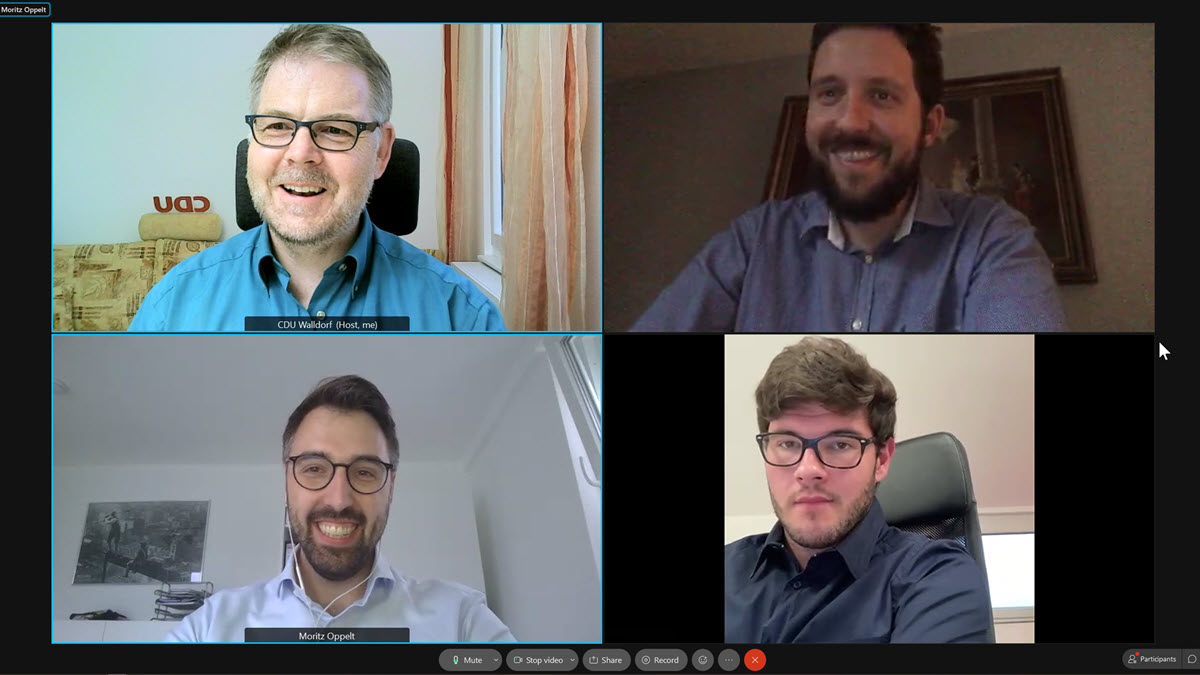 Screenshot von der Vorstandssitzung: Dr. Clemens Kriesel, Mathias Pütz, Moritz Oppelt und Max Hartl | Screenshot von Dr. Clemens Kriesel