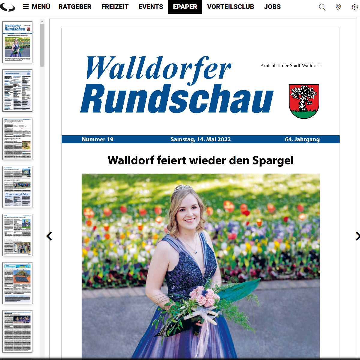 Die Walldorfer Rundschau 2022 Nr. 19 als E-Paper | Bildschirmabgriff: Dr. Clemens Kriesel