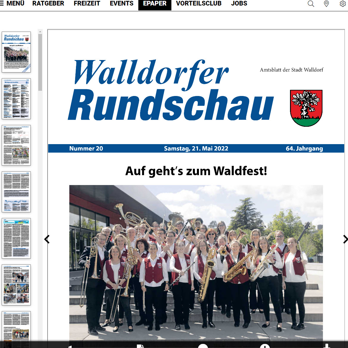 Die Walldorfer Rundschau 2022 Nr. 20 als E-Paper | Bildschirmabgriff: Dr. Clemens Kriesel
