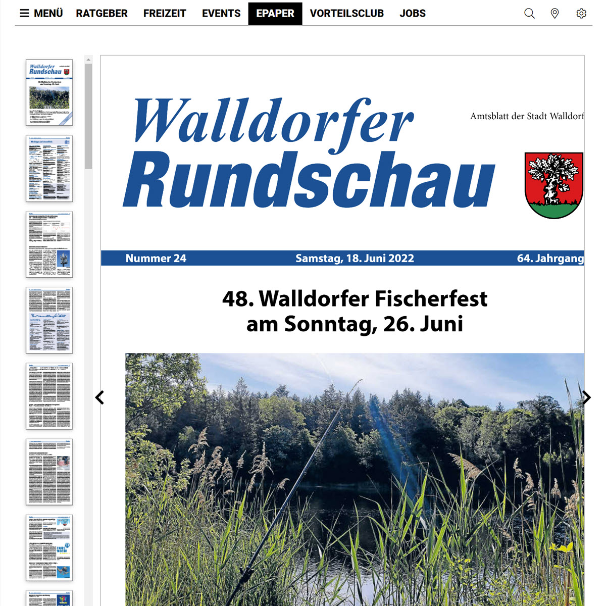 Bildschirmabgriff des E-Papers der Walldorfer Rundschau 2022 Nr. 24