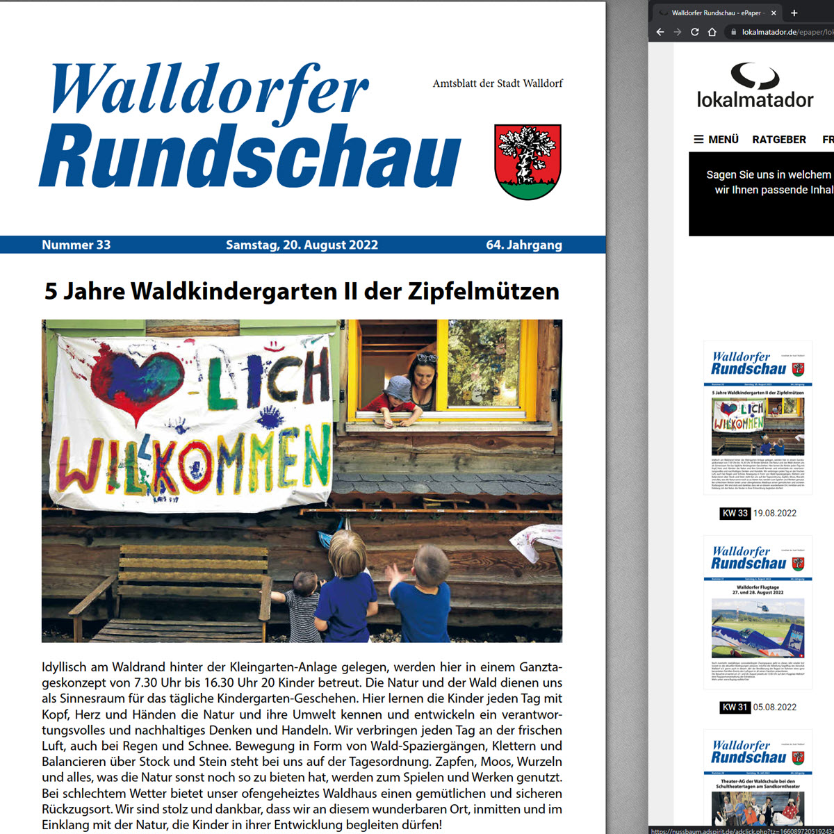 Die Walldorfer Rundschau 2022 Nr. 33 als E-paper | Bildschirmabgriff